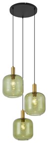 Lampada a sospensione Hotel Chic nera con vetro oro e verde 3 luci - Zuzanna