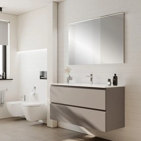 Mobile da bagno sospeso Step taupe con lavabo in ceramica e 2 cassetti L121 H 60 P46 cm