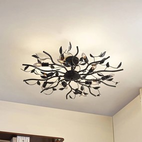 Plafoniera soffitto Yos Lindby, dimmerabile, Nero, Camera da letto, Metallo, Fiorentino, Plafoniera