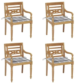 Sedie batavia con cuscini 4 pz in legno massello di teak