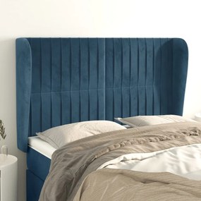 Testiera Ad Orecchio Blu Scuro 147x23x118/128cm İn Velluto /