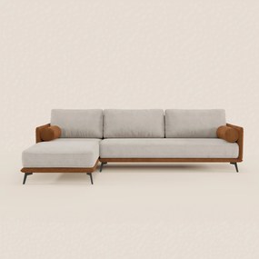 Basalto divano bicolore angolare con penisola e base in metallo - schienali in piuma e tessuto smacchiabile T31