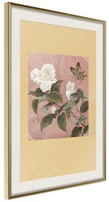 Poster  Rhododendron and Butterfly  Cornice Quadri Cornice d'oro con passe-partout, Larghezza x Altezza Home decor 20x30