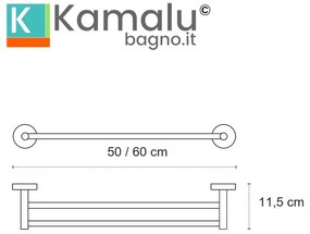 Kamalu - Portasalviette doppia barra 60cm in acciaio inox bianco opaco | MIRA-B