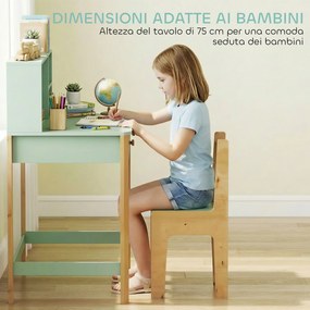 Scrivania per Bambini 5-12 Anni 90x52x105 cm con 3 Ripiani e 2 Cassetti in Legno Verde...