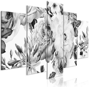 Quadro Rose Composition (5 Parts) Wide Black and White