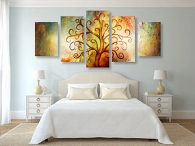 Quadri 5 pezzi – Albero della vita con astrazione cosmica