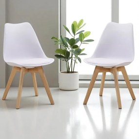 Sedia Kaira bianco con seduta ecopelle e gambe in legno - 2 pezzi