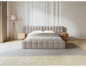 Letto matrimoniale imbottito beige con spazio contenitivo e rete 200x200 cm Mamaia - Micadoni Home