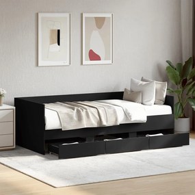 Divano letto con cassetti nero 90x200 cm in legno multistrato