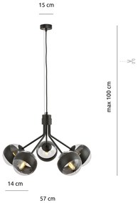 Lampadario Contemporaneo Orione Acciaio Nero 5 Luci E14 Ip20