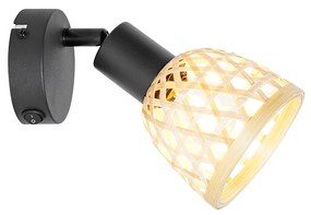 Faretto orientale nero con bambù e interruttore - Rayan