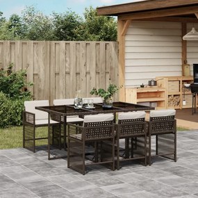 Set da pranzo da giardino 7pz con cuscini in polyrattan marrone