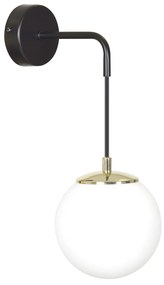 Applique Moderna 1 Luce Tsukuyomi In Acciaio Nero E Oro E Vetro A Sfera Opale