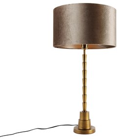 Tafellamp brons met velours kap taupe 35cm - Pisos