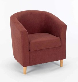 Poltroncina in tessuto Maja – Gambe in legno, rosso ruggine