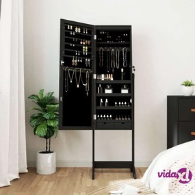 vidaXL Armadietto Portagioie a Specchio con Luci LED Autoportante Nero