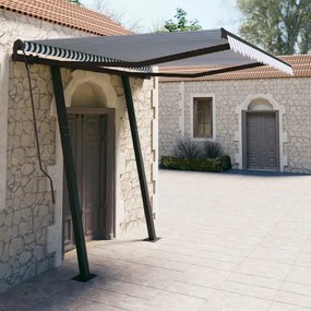 Tenda Da Sole Retrattile Automatica Con Pali 3x2,5m Blu/ Bianca /