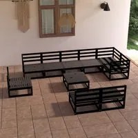 Set Divani da Giardino 10 pz Nero in Legno Massello di Pino 3075643