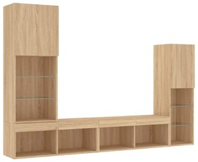 Mobili tv a muro con led 4pz rovere sonoma legno multistrato