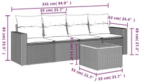 Set Divano da Giardino 5 pz con Cuscini Grigio in Polyrattan