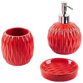 Set di 3 accessori bagno ceramica rosso BELEM Beliani