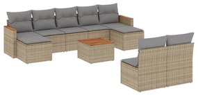 Set Divano da Giardino 10 pz con Cuscini Beige Misto Polyrattan