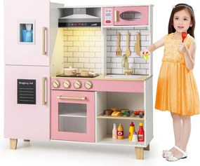 Costway Set da cucina per bambini con macchina del ghiaccio, Cucina giocattolo con luci e suoni per bambini 2 Colori