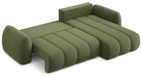 Divano angolare verde allungabile/con contenitore (con penisola a destra/con chaise lounge) con rivestimento in bouclé Pele – Makamii