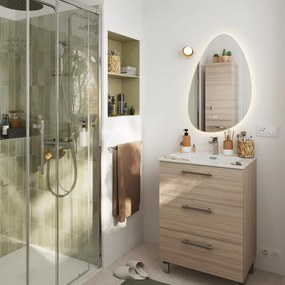 Mobile bagno a terra con lavabo L 60 x H 73 x P 45 cm rovere chiaro truciolare 3 cassetti | Remix