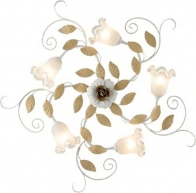 Plafoniera Arte Povera Cesto Metallo Bianco E Oro 5 Luci E14