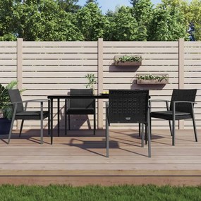 Set pranzo da giardino 5pz con cuscini in polyrattan e acciaio