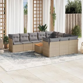 Set divani da giardino 11 pz con cuscini beige in polyrattan