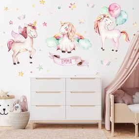Carta adesiva murale - Unicorni rosa con nome | Inspio