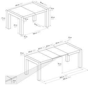 Tavolo MARZAMEMI grigio effetto cemento allungabile 140&#215;90 cm &#8211; 220&#215;90 cm