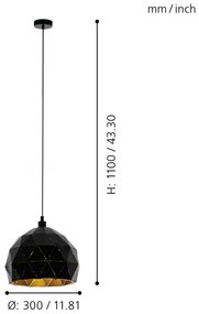 Eglo 97845 - Lampadario a sospensione con filo ROCCAFORTE 1xE27/60W/230V