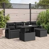 Set Divano da Giardino 6 pz con Cuscini Nero in Polyrattan 3326456