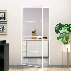 Porta Interna Bianca 93x201,5 Cm Vetro Temperato Alluminio Slim /