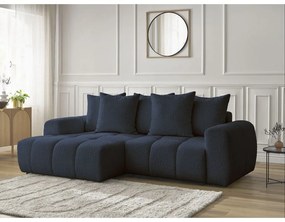 Divano angolare blu allungabile/con contenitore (con penisola a sinistra/con chaise lounge) con rivestimento in bouclé Roxelane – Bobochic Paris