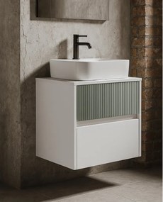Mobile da bagno sospeso sotto lavabo Niwa 2 cassettiL 59.5 x H 50 x P 45.5 cm bianco e verde timo cannettato