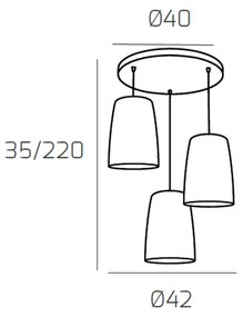 Sospensione Contemp. Rosone Tondo Shaded Metallo Cromo Vetro Rame 3 Luci E27