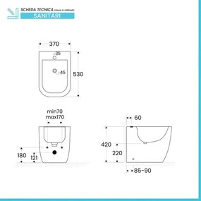 Sanitari Filomuro in ceramica bianco design quadrato con copriwc e scarico rimless Kayra
