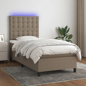 Letto a molle con materasso e led tortora 100x200cm in tessuto