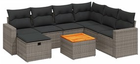 Set divano da giardino 8 pz con cuscini grigio in polyrattan