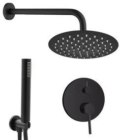 Set doccia York nero opaco con miscelatore, braccio 30 cm, soffione 25cm e kit con doccino, flessibile e presa acqua