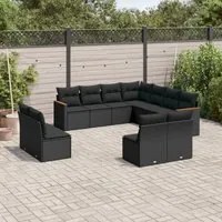 Set Divani da Giardino 11 pz con Cuscini in Polyrattan Nero 3226083