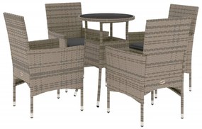 Set da pranzo da giardino 5 pz con cuscini polyrattan e vetro