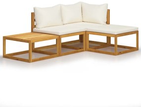 Set divani da giardino 4 pz con cuscini crema in legno acacia