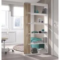 Libreria Columbia, Mobile portalibri bifacciale a 5 ripiani, Scaffale divisorio da ufficio o cameretta, cm 90x25h180, Bianco e Rovere