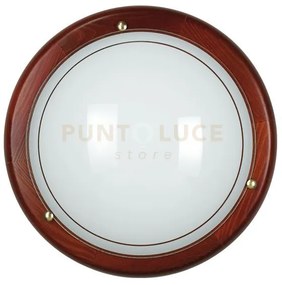 Plafoniera 1010 bianca vetro con legno 2 luci attacco e27 40x40x9,5cm